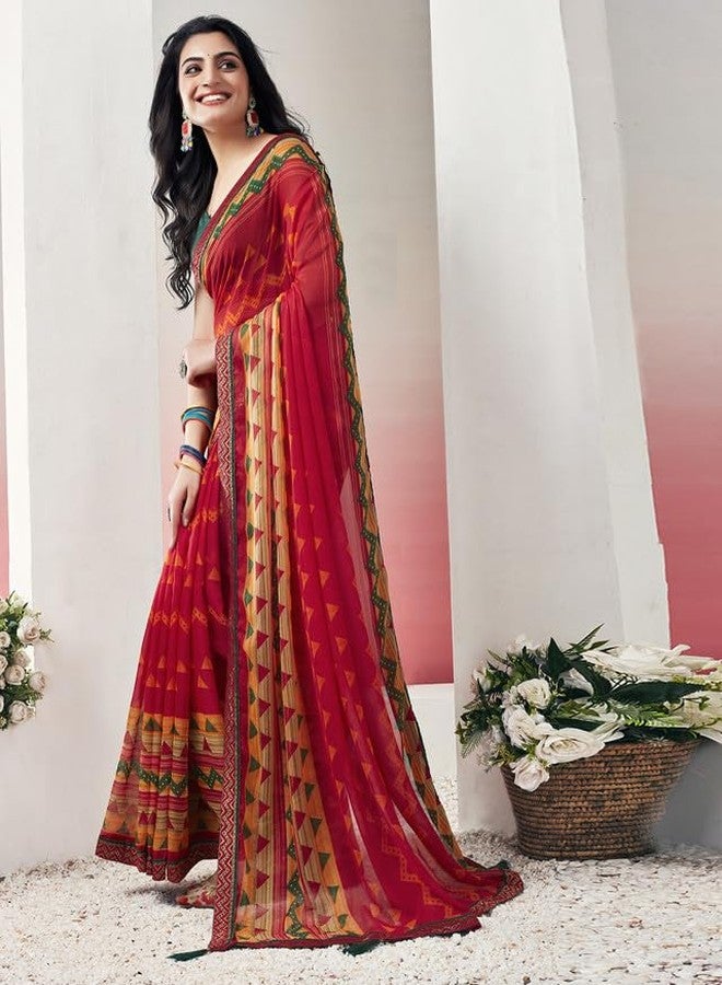 سيريل ساري شيفون مطبوع بنقشة ليهريا من سيريل للنساء مع قطعة بلوزة غير مخيطة - Image 2